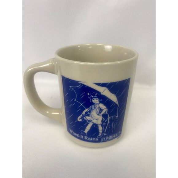 Vtg Morton Salt Girl Coffee Mug Cup Advertising Ceramic - When It Rains It Pours - Picture 3 of 5